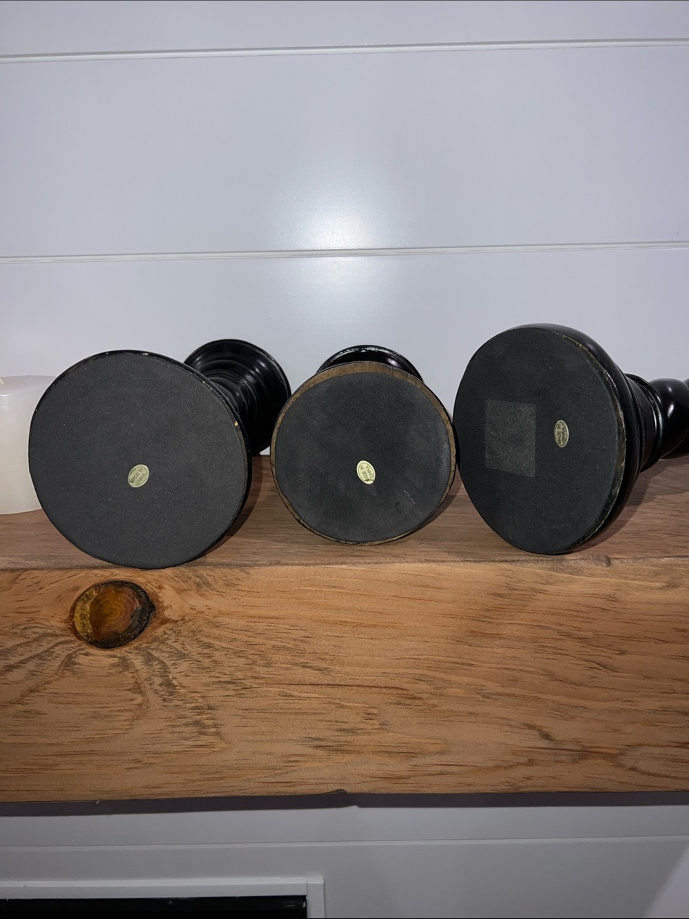 Vintage Classic Black Twisted Wood Candlestick Set with White Pillar Candles - Picture 11 of 15